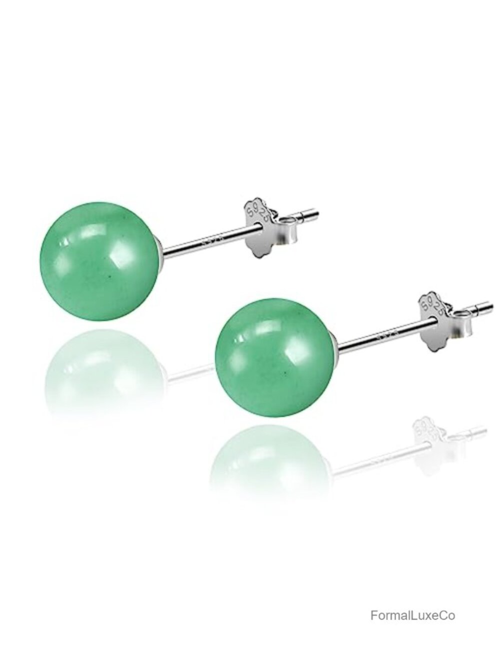 Sterling Silver Jade Stud Earrings 8mm Gemstone Handmade Women's Jewelry